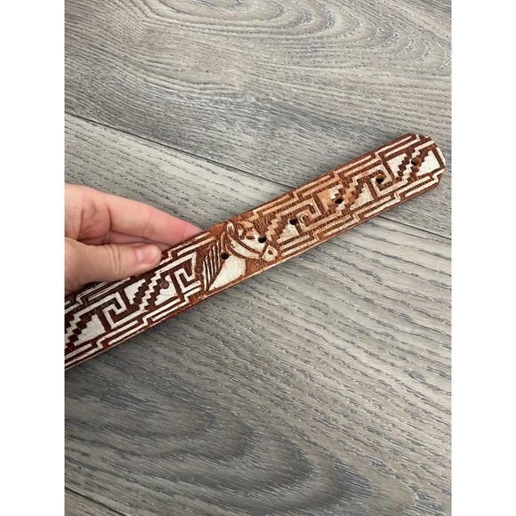 Vintage Made in Mexico Leather Belt 45" Brown Braided Embossed Leather Western - Picture 6 of 6